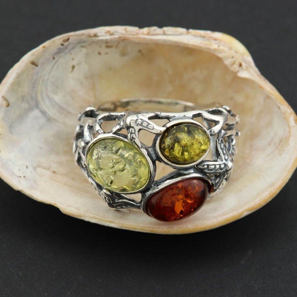 Sterling silver ring with natural Baltic amber, gemstone ring, genuine amber - Picture 2 of 16